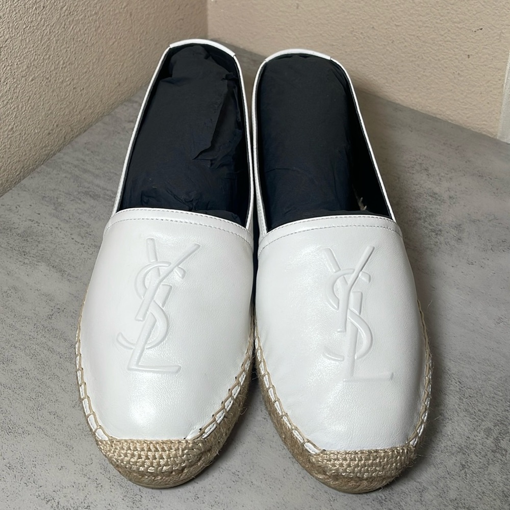 YSL Yves Saint Laurent White Leather Espadrilles Slip Ons Size 39 - Picture 3 of 12